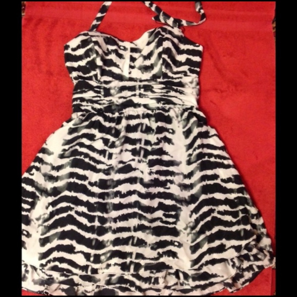 Guess Zebra Striped Halter Cocktail Dress